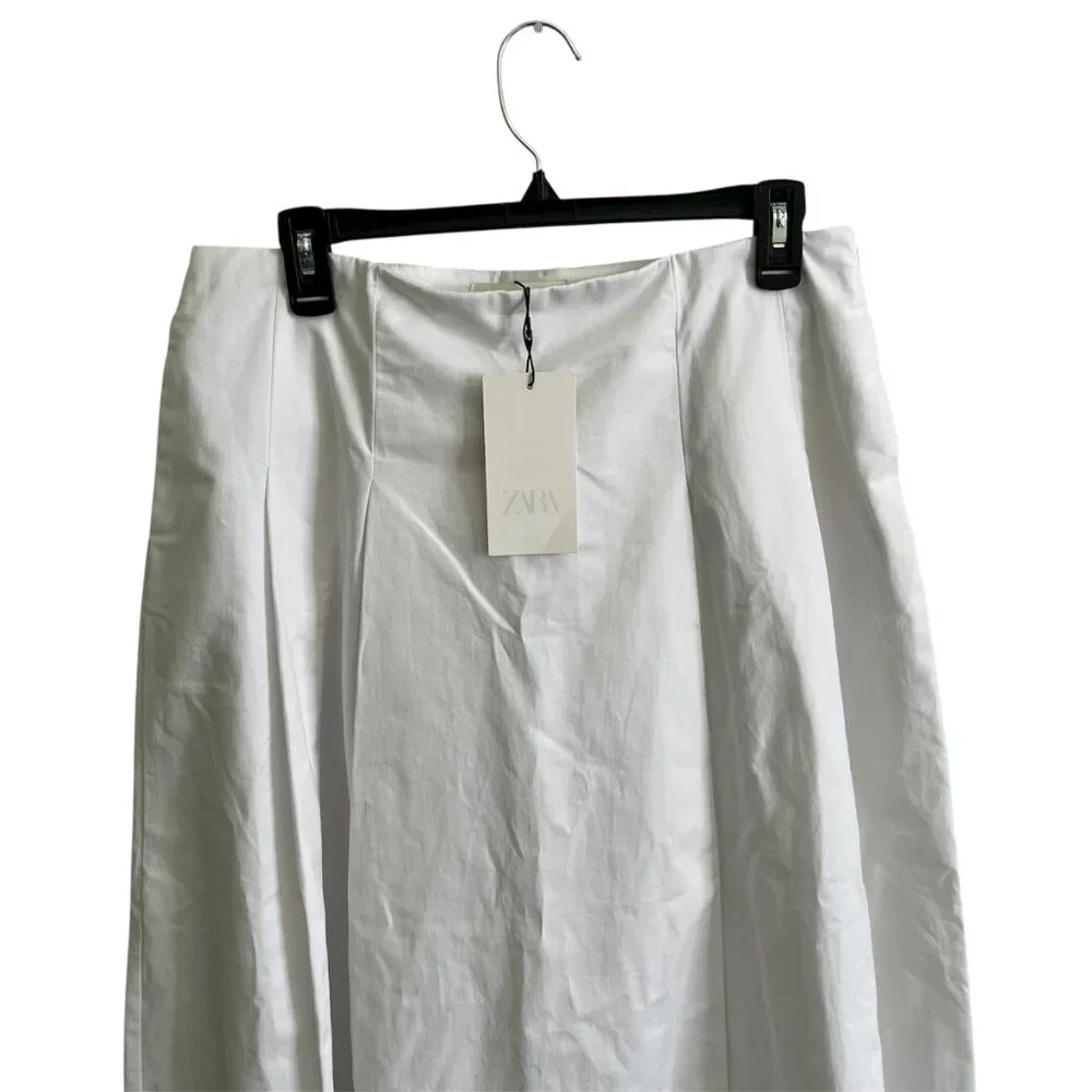 Zara White Pleated Midi Skirt - Size Large - Organic Cotton - Minimalist Chic - Picture 6 of 11